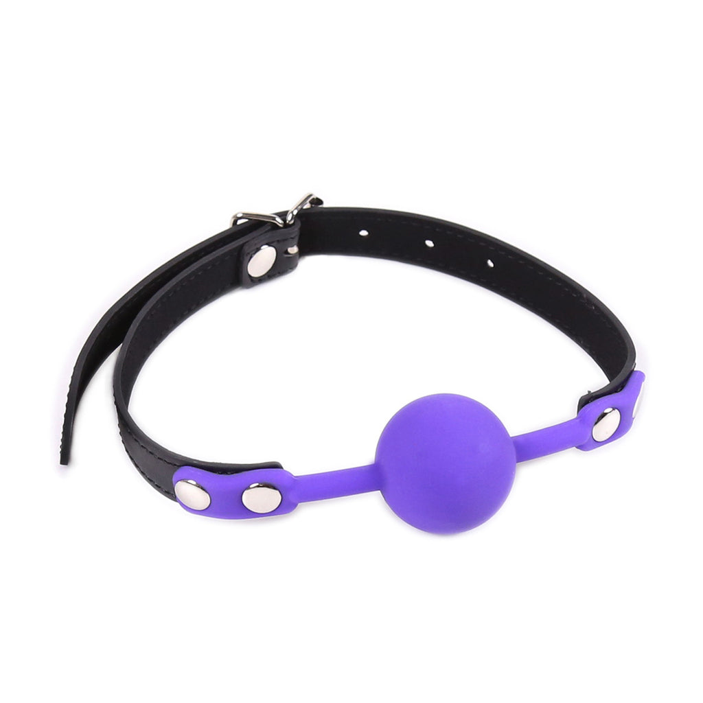 Leather Mouth Gag Slave Oral Fixation Stuffed Flirting SM Sex Toy Adult Games Open Mouth Ball Purple
