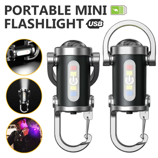 Portable 100Watts LED Work Light Keychain Pendant USB Rechargeable Flashlight Keyring for Camping Pocket Sized Key Chain Tool
