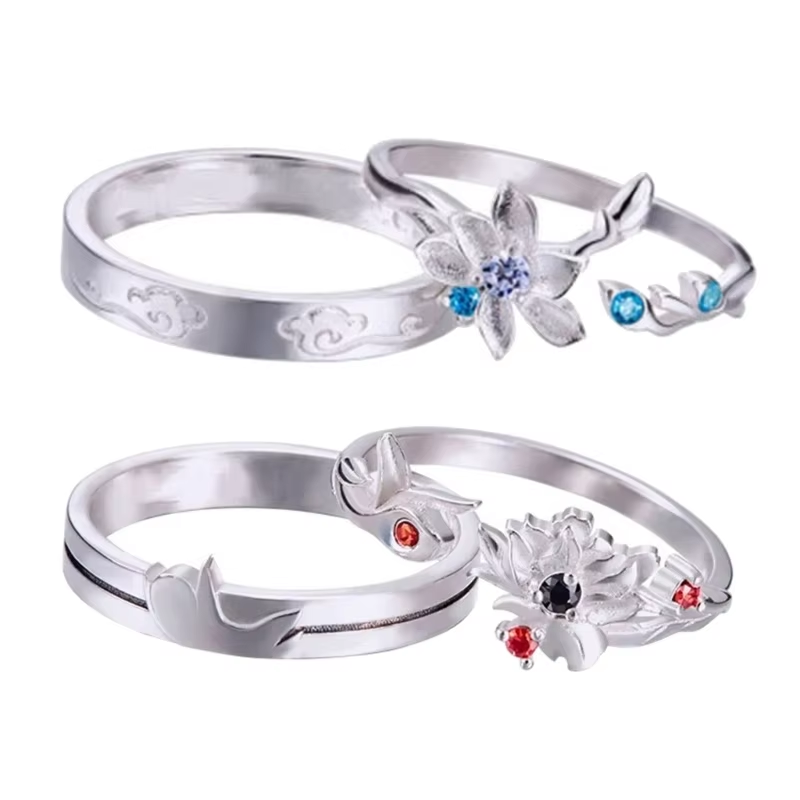 New 2Pcs Anime Couple Rings Set Unisex Rings