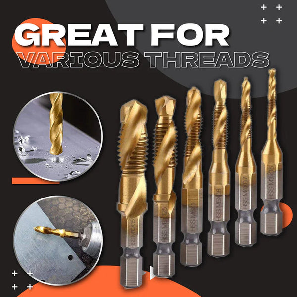 12Pcs Titanium Thread Metric Tap Drill Bits M3 M4 M5 M6 M8 M10 Tap Drill Hex Shank HSS Screw Hand Titanium Coated Drill Bit