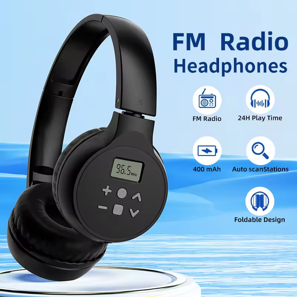 Portable Personal FM Radio Headphones with Good Reception, LED Display, Soft Ear Muffs, for Walking, Jogging, Meeting Receiver