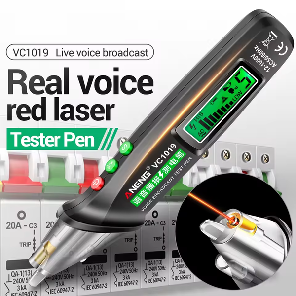 Red Laser Positioning Voltage Pen Voice Broadcast Voltage Detector 12-1000V Volt Current Non-Contact Pen Electric Teste Meter Tool