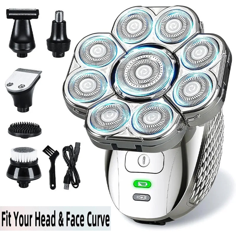 New Titanium 6 In 1 9D Floating Head Electric Razor Multifunction Shavers USB Rechargeable Wet/Dry 9 Cutter Bald Head Shavers Men Grooming Kit