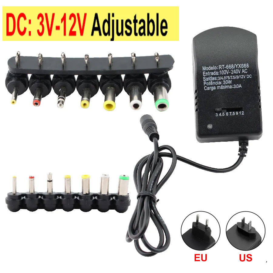 Universal DC Adapter Adjustable Charger Adapter Voltage 3/4.5/6/7.5/9/12V Power Supply Converter Power Adapter 7 Plug 3A 30W