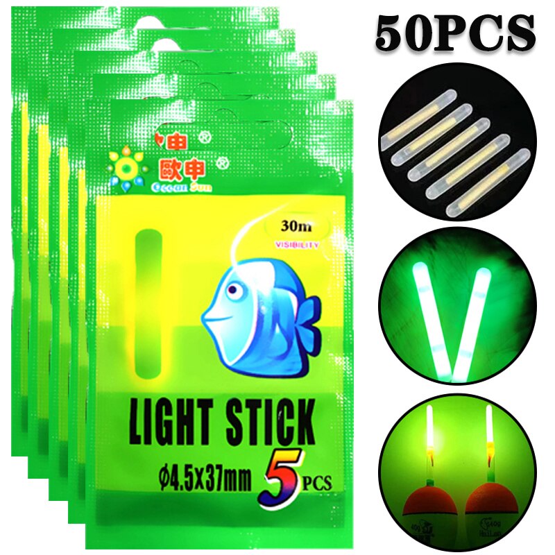 50PCS Fishing Float Fluorescent Lightstick Light Night Float Rod Lights Dark Glow Stick Useful Fishing