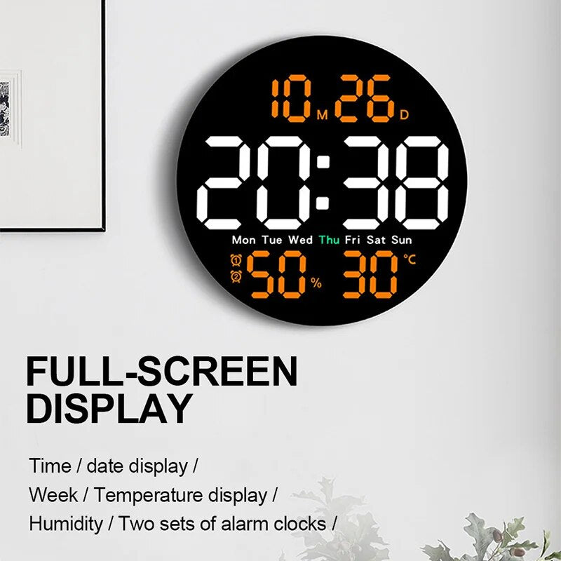 10inch LED Digital Wall Clock with Remote Control Temperature Humidity Date Week Display Countdown Timing Wall Clock Home Decor