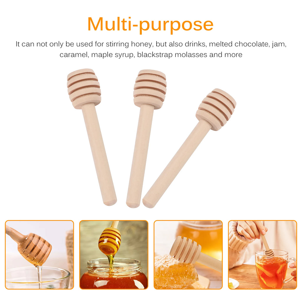 50pcs Honey Stir Bar Mixing Handle Jar Spoon Practical 8CM Wood Dipper Honey Long Stick Supplies Honey Kitchen Tools