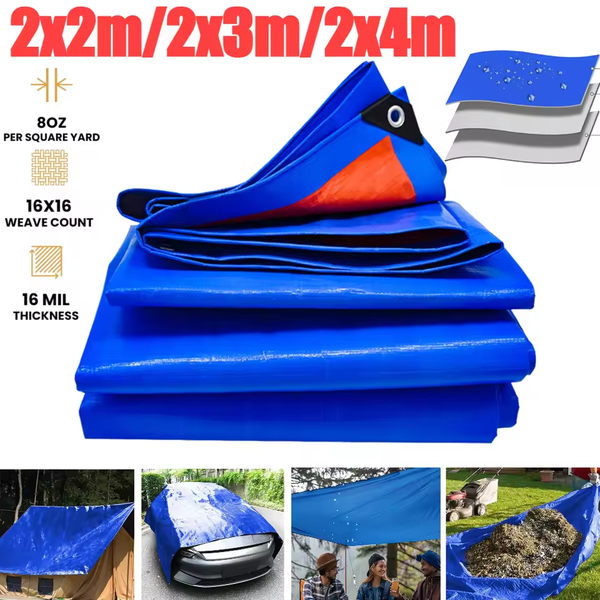 Heavy Duty Poly Tarp Waterproof All Purpose Tarp Multi Purpose Thick Tarp Cover for Camping Patio Boat Roof Tent RV Car 2*2/3/4,3*3/4,4*4M
