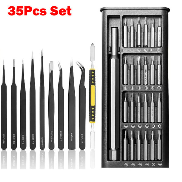 35Pcs Dismantling Pry Bar ESD Tweezer Tool Set Magnetic Multifunctional Precision Screwdrivers Kit Anti-static Precision Tweezer Tools