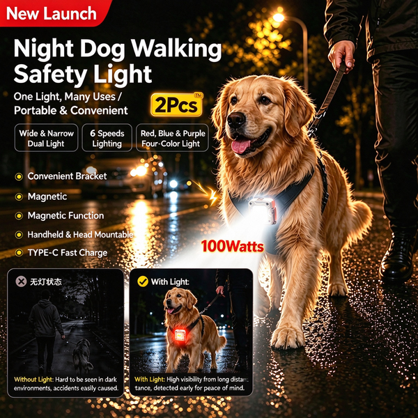 2-Pack 100-Watt 6-in-1 Multifunctional Portable Clip-on Light | Safety Light for Nighttime Dog Walking & Magnetic, Waterproof Flashlight