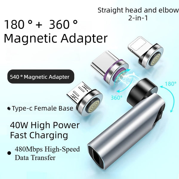 3-in-1 540° Rotating Magnetic Adapter — Type-C Adapter Compatible with Apple/Android, Supporting 40W Fast Charging and 480Mbps High-Speed Data Transfer, Strong Magnetic Connection for Uninterrupted Performance