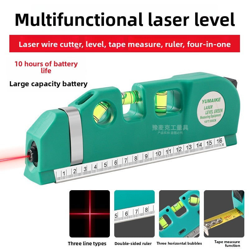 Rechargeable 4 In 1 Laser Measuring Tool with 3M Tape Measure Laser Level Line Tool Multi-function High Precise Laser Leveling Instrument Steel Ruler