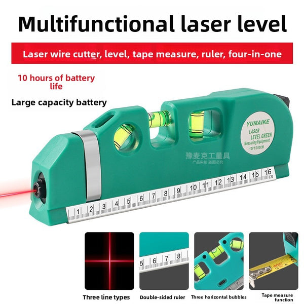 Rechargeable 4 In 1 Laser Measuring Tool with 3M Tape Measure Laser Level Line Tool Multi-function High Precise Laser Leveling Instrument Steel Ruler