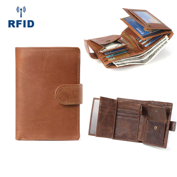 Premium Classic Vintage Double-Fold Crazy Horse Leather Wallet