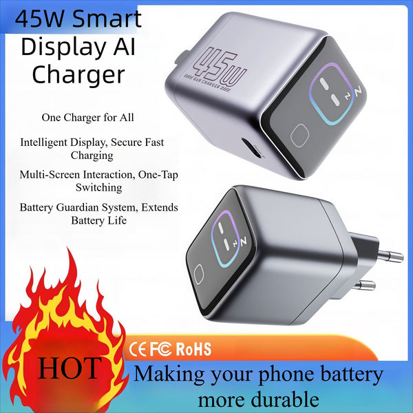 45W GaN AI Smart Recognition Mobile Phone Type-C Touch Charger TFT colour display, AI intelligent temperature control, multi-device fast charger Helps reduce battery ageing and extends mobile phone battery life