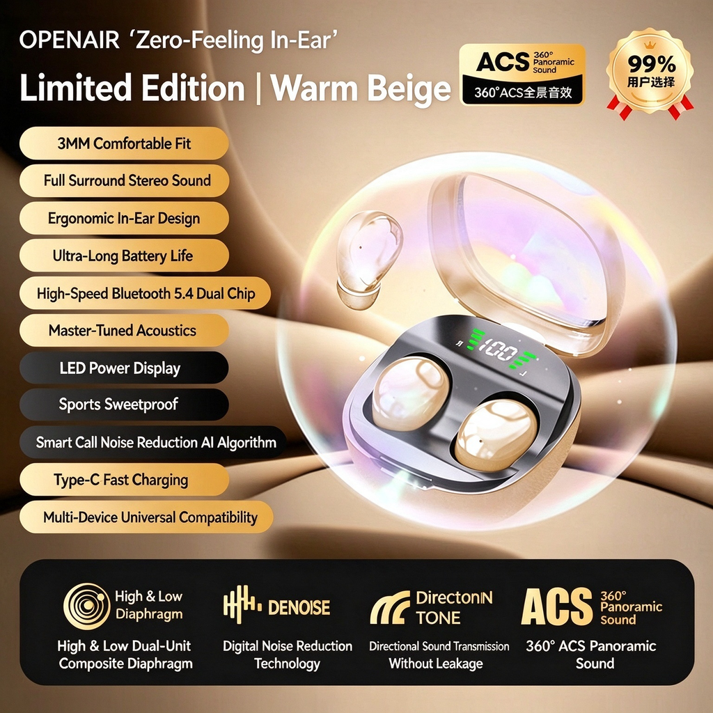 New Mini Invisible Bluetooth Sleep Earbuds | In-Ear | Hi-Fi High-Quality Sound | No Pressure on Ears When Sleeping on Your Side | Ultra-Long Battery Life: 48 Hours | Compatible with Apple, Android, and Computers