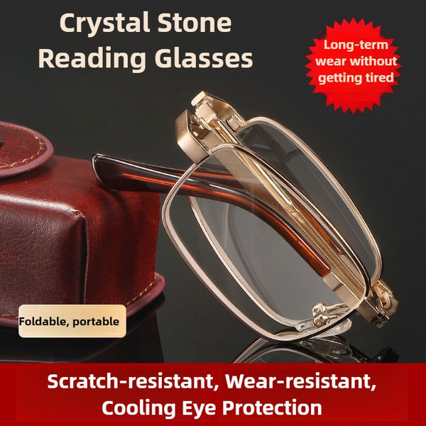 Foldable High-End Crystal Reading Glasses with High-Definition Scratch-Resistant Lenses and Cooling Comfort for Portable Use