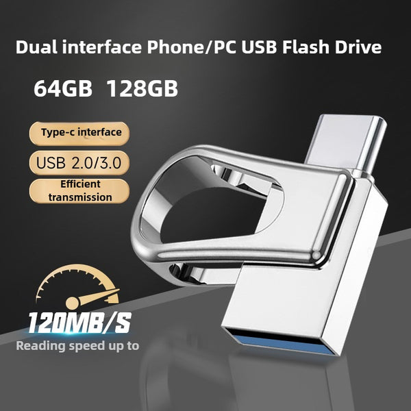 128GB 2-in-1 Phone Computer USB Drive 2-in-1 design with Type C port and USB 3.0 port