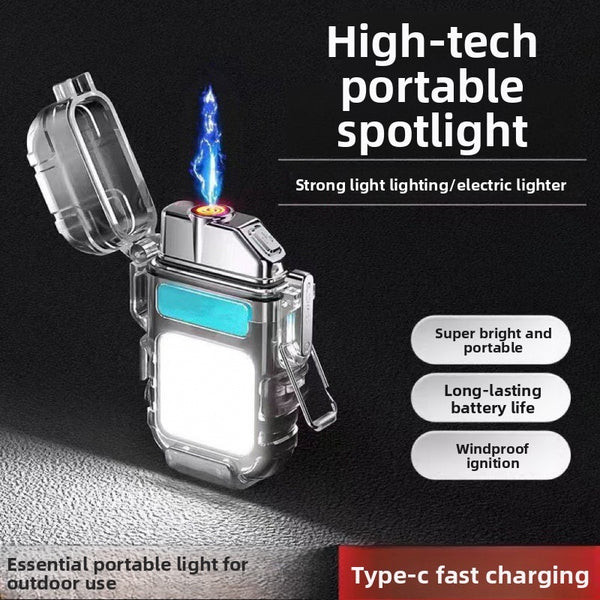 Rechargeable Keychain Light + Cigarette Lighter Combo High-Intensity Portable Light Windproof Ignition Type-C Fast Charging 50Watts High Brightness Multi-Functional Outdoor Camping Emergency Torch