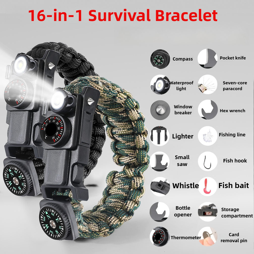 16-in-1 Braided Paracord Outdoor Survival Bracelet
