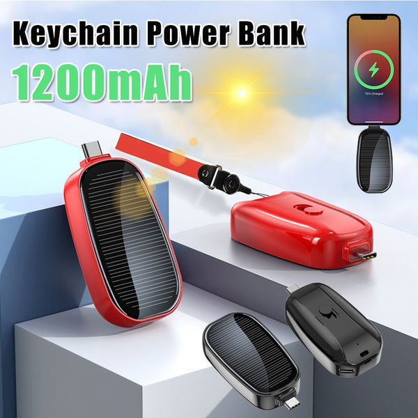 Portable Solar Power Bank Keychain Phone Charger Mini PowerBank Outdoor Camping For iPhone TYPE C Port Backup Power Bank