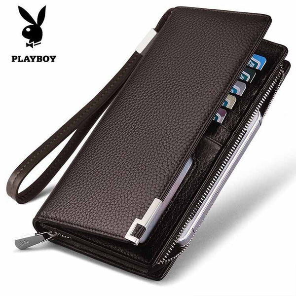Men's Long Metal Patch Wallet Multi-card Slot Card Holder Business Wallet with Zipper Multi Functional Leather Coin Purse