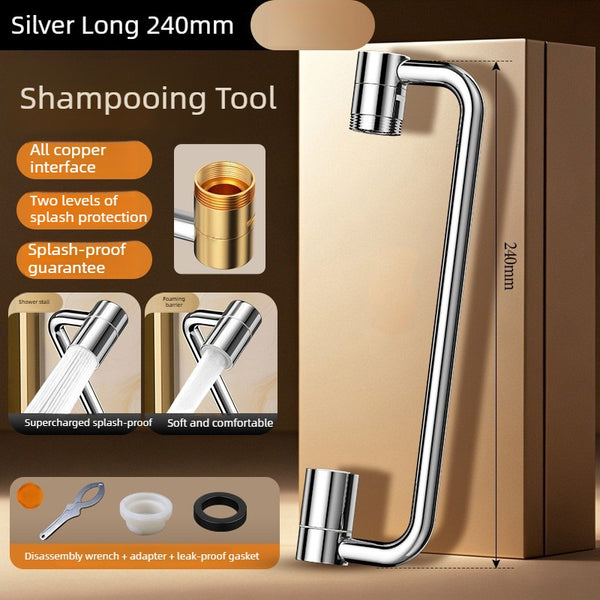 24cm Ultra-long Extension Copper Universal Rotating Faucet Extender | 360° Free Rotation | Lifting Adjustment Hair Washing Wonder Tool | Splash-proof Basin and Washbasin Dedicated