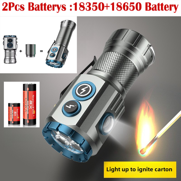 90000LM 3-Core Anti-explosion LED Torch with 2Pcs 18350+18650 Battery Rechargeable Tail Magnet Powerful Flashlight High Battery Lighting Time 24 Hours