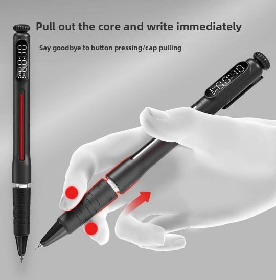 World's First Time Pen Visual Timer Pen Quick-Pull Retractable Pomodoro Focus Pen 0.5mm Black Quick-Dry Exam & Study Essential