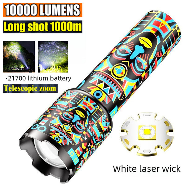 White Laser High-Intensity Torch | 10,000 Lumens High Brightness | Extendable Zoom | Type-C Fast Charging | 21700 Lithium Battery | Unique Pattern | Essential for Outdoor Camping, Maintenance, Patrols
