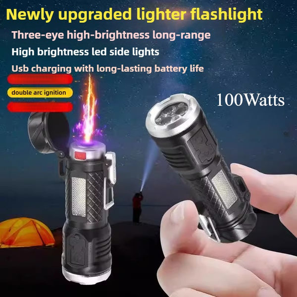 100-Watt 3-Core Mini High-intensity Flashlight Arc Lighter with Side Light