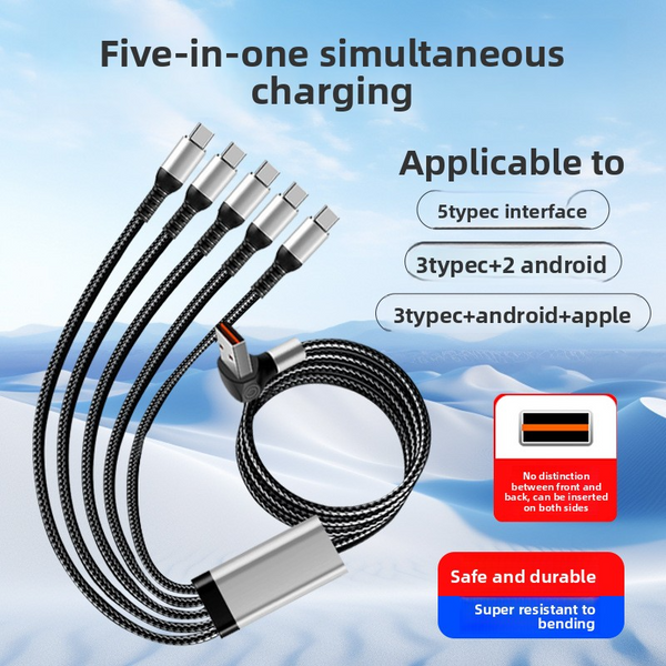 1.5 meters PD66W 5 in 1 Phone Fast Charging Cable for Android Phone iPhone