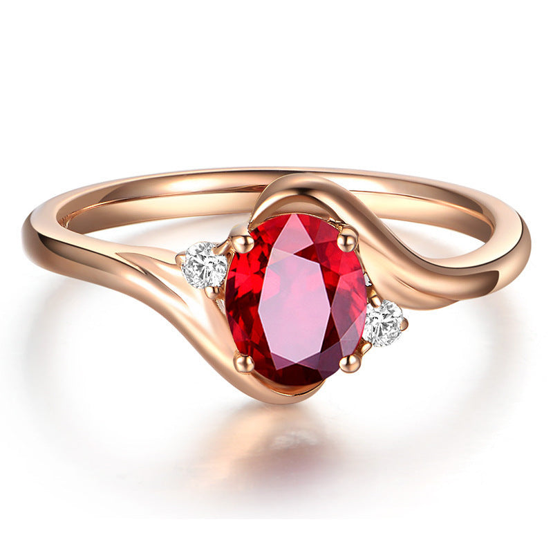 Oval Red Diamond Rose Gold Open Finger Ruby Ring Open Adjustable Ring
