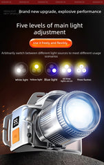 60,000LM White Laser 3-Light Source White/Yellow/Blue Smart Motion-Sensing Headlamp Stepless Zoom + LCD Battery Display Red Zuxiliary Light