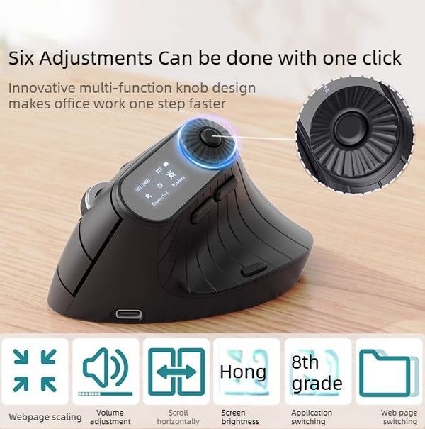 Smart Display Multi-Function Rotary Knob New Vertical Grip Mouse Ergonomic Triple-Mode Mouse Wireless Bluetooth with Type-C Charging