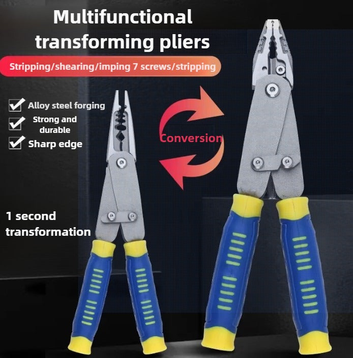 Multi-functional adjustable pliers with pointed tips, flat-nose pliers, and wire-cutting pliers for free switching between wire stripping and cutting functions