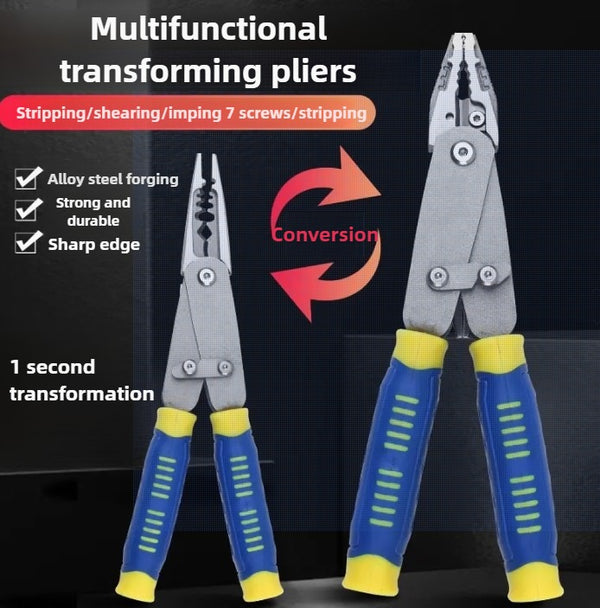 Multi-functional adjustable pliers with pointed tips, flat-nose pliers, and wire-cutting pliers for free switching between wire stripping and cutting functions