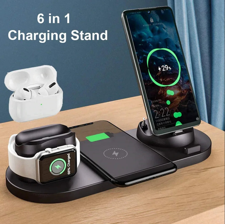 6-in-1 Smart Wireless Charger 15W Fast Wireless Charger Qi Charging Dock Station for Android iPhone Watch Earphones Wireless Charging