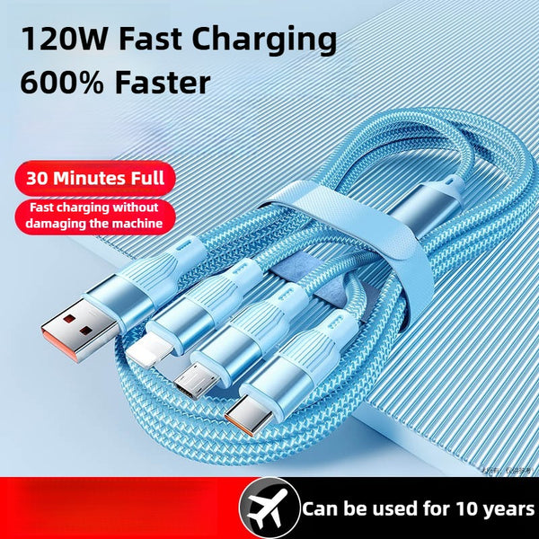 120W 3 in 1 Fast Charge Phone Charger USB Type C Cable Data Cord For iPhone Samsung Xiaomi Huawei Quick Charge Micro USB Wire