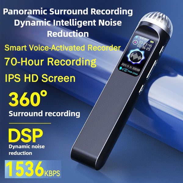 IPS HD Screen Smart Voice-Activated Recorder,Panoramic Surround Recording,Dynamic Intelligent Noise Reduction,70-Hour Continuous Recording,Scheduled Recording