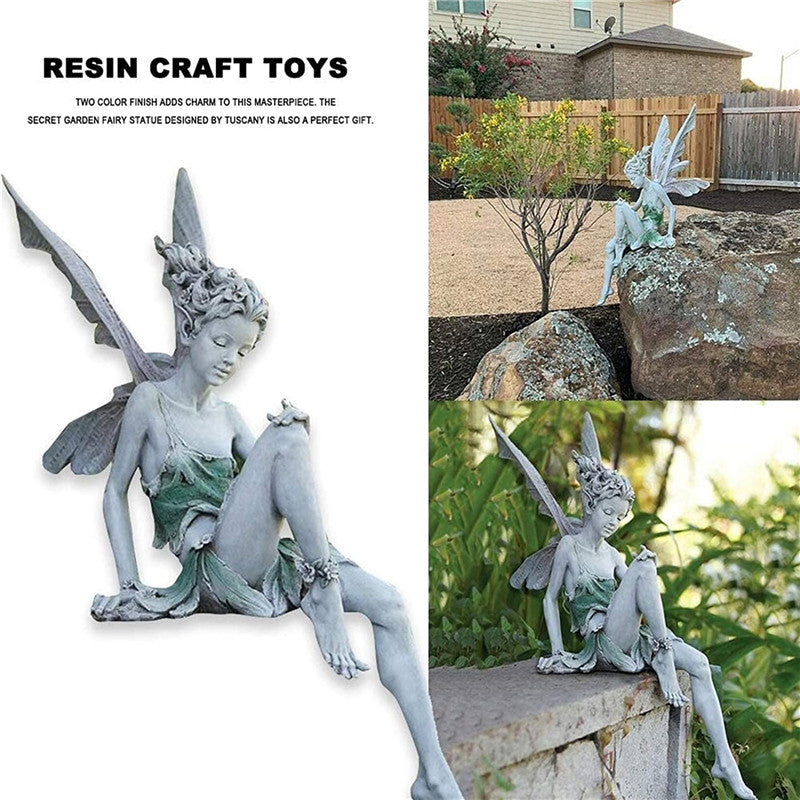 Flower Fairy Angel Sculpture Garden Ornaments Figurines With Wings Outdoor Garden Resin Craft Landscaping Yard Decoration