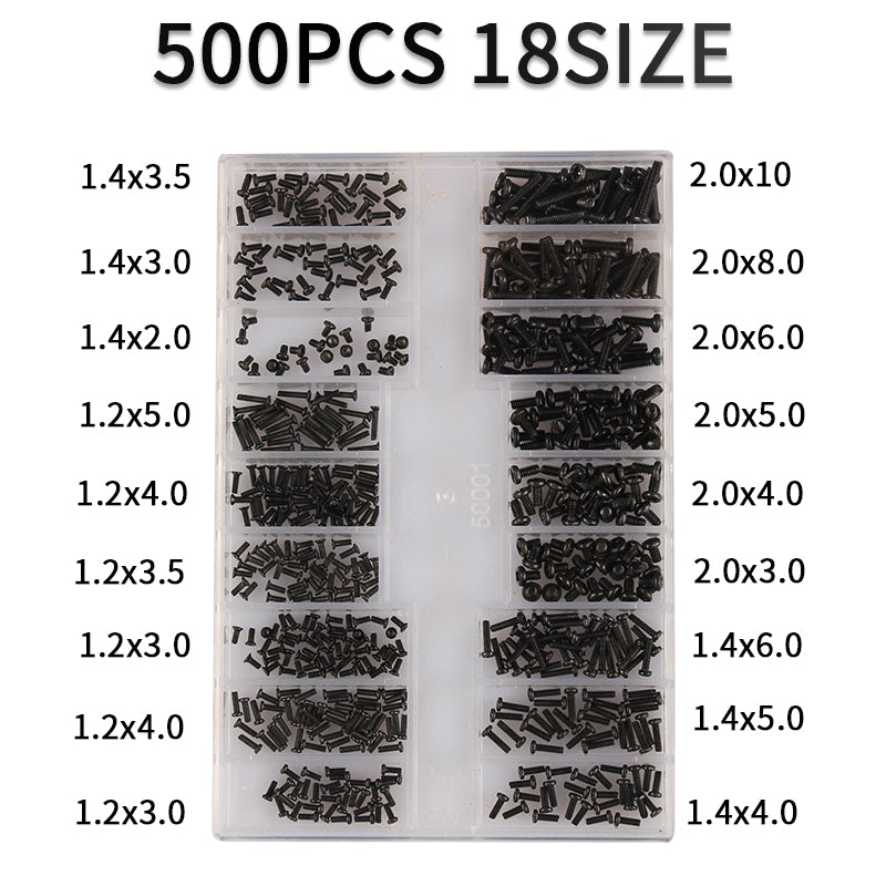 500Pcs 18 Models Screw Fastener Set Mini Screws For Repairing Watch Back Cover Eyeglass Frame Notebook Computer Assemble Screw DIY Kit