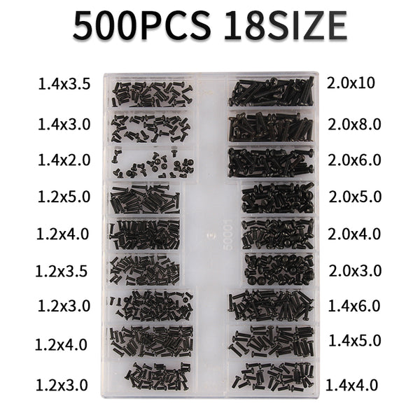 500Pcs 18 Models Screw Fastener Set Mini Screws For Repairing Watch Back Cover Eyeglass Frame Notebook Computer Assemble Screw DIY Kit
