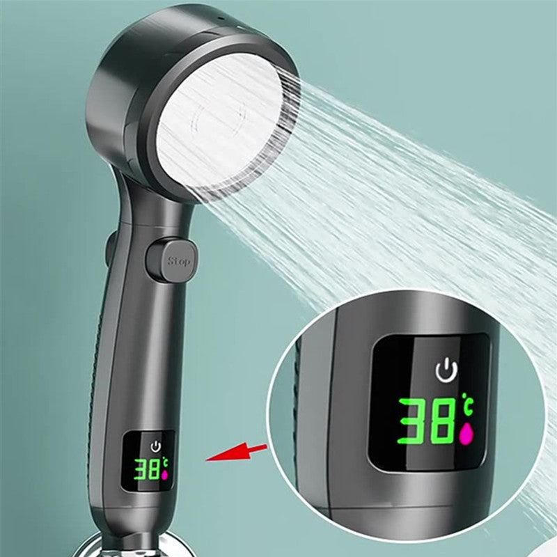 LED Digital Temperature Display Pressurization Shower Head High Pressure Handheld Bathroom Water Saving Showerhead Pressurized Adjustable