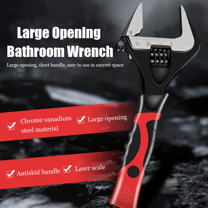 Short Handle Large Opening Adjustable Wrench Stainless Steel Universal Wrench Mini Nut Key Hand Tool Bathroom Wrench