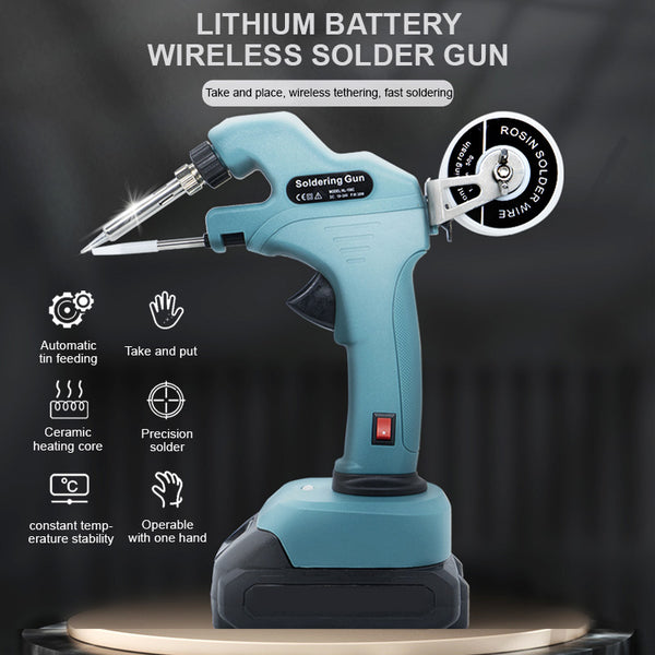 Wireless Soldering Iron Soldering Machine Soldering Gun DC 18~21V Li-ion Automatic Tin Feeding Machine Power Repair Tools Compatible with MAKITA/BLACK-DECKER/DEWALT/MILWAUKEER Battery Bases(without Battery)