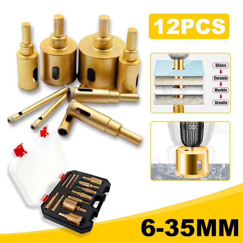 12Pcs/Set 6-35mm Diamond Coated Drill Bits Set Hole Saw Kit Hand Tools Tile Brazing Stone Diamond Hole Drilling Drill Set