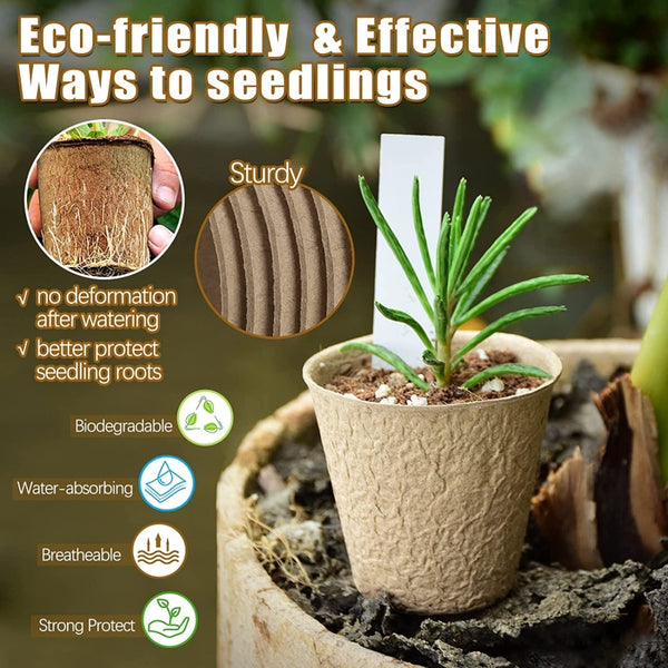 50Pcs Peat Pots Seed Starter Pots Round Biodegrade Plant Nursery Pots Garden Organic Peat Pots Kits for Seedling