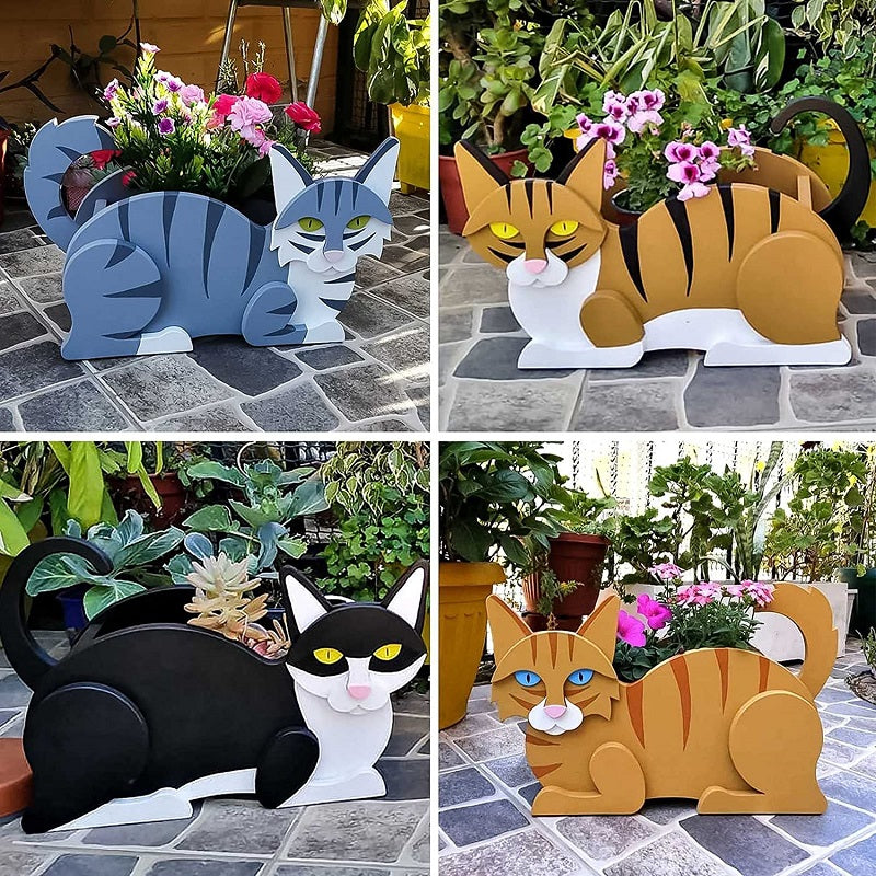 DIY Garden Pots Cat Shaped Planter Garden Flower Pot Cat Animal Garden Animal Statue Sculpture Flower Planter Garden Decoration