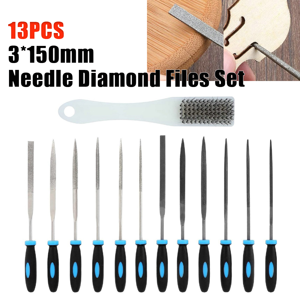 Needle Diamond Files 13PCS Small File Set 6Pcs Jewlers Files & 6 Steel Files for Precision Metal File Work Wood Files